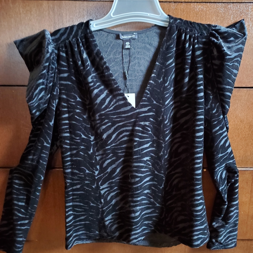 New Karen Millen UK 12 US 8 Velvet V neck Zebra top